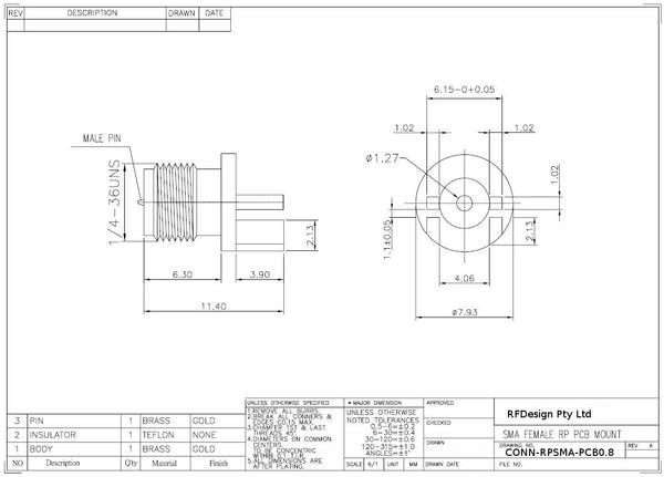RPSMA PCB Mount RF Коннектор 3