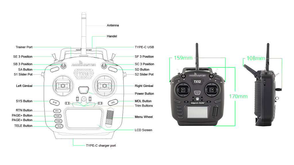 RadioMaster TX12 Mark II Пульт управления (M2) — деталь 11