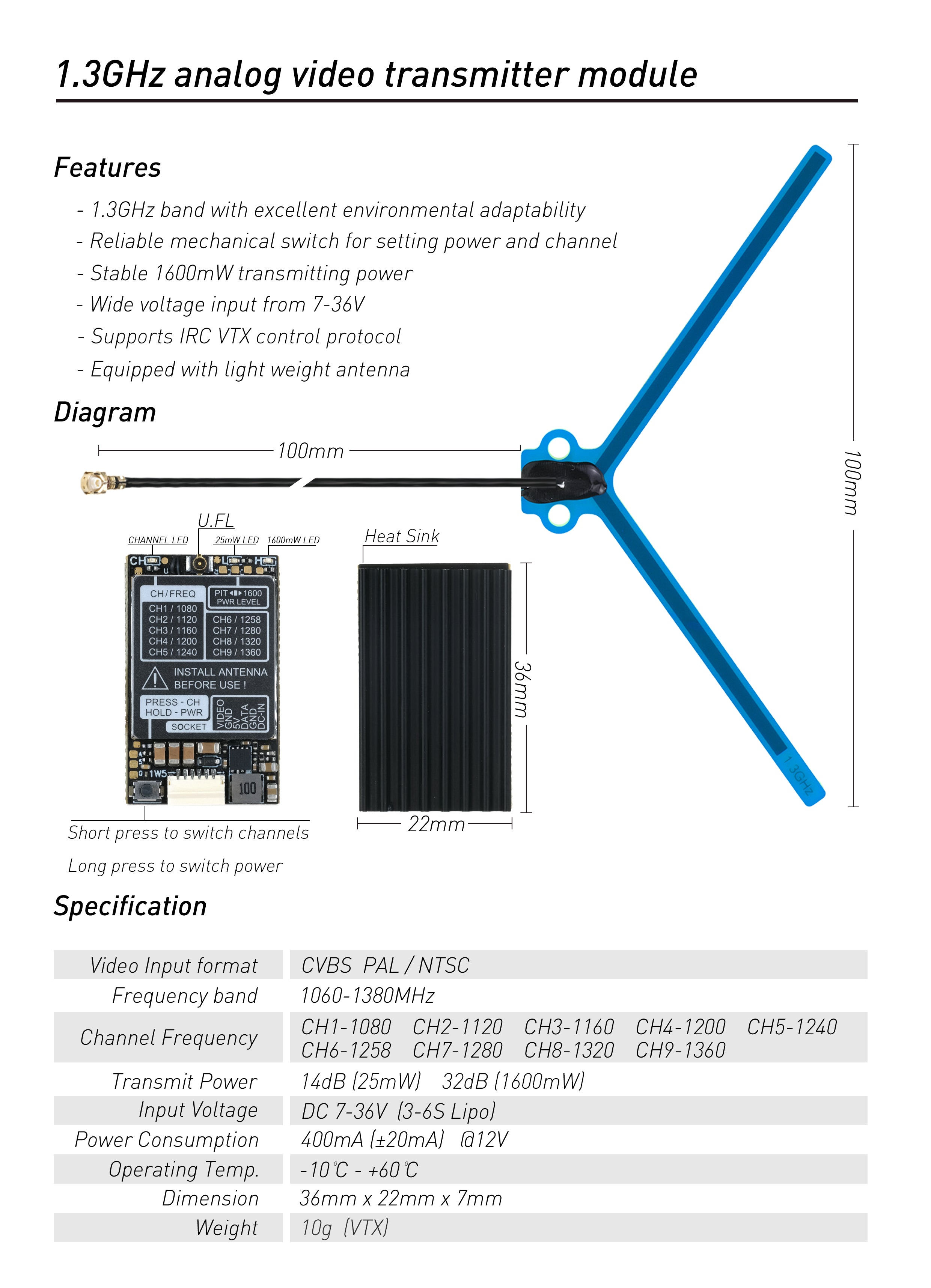 RUSH 1.3G 1.6W VTX Transmitter Module 2