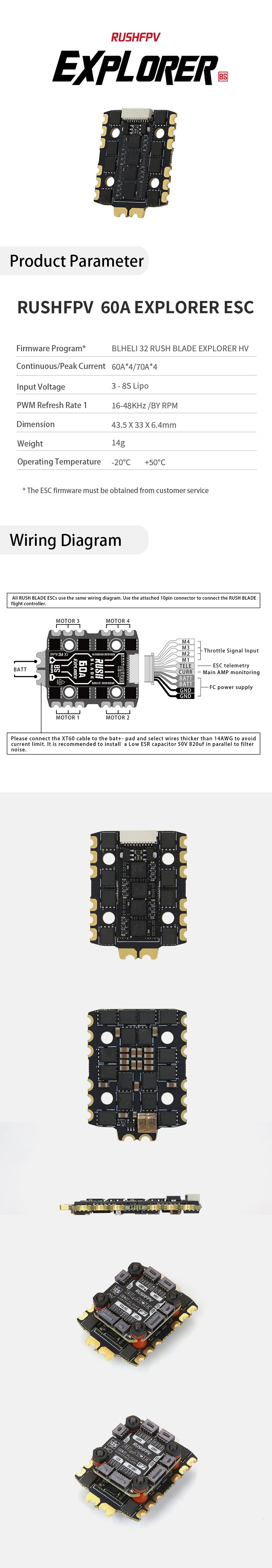 RUSH BLADE 60A EXPLORER 4-in-1 ESC (20*20)