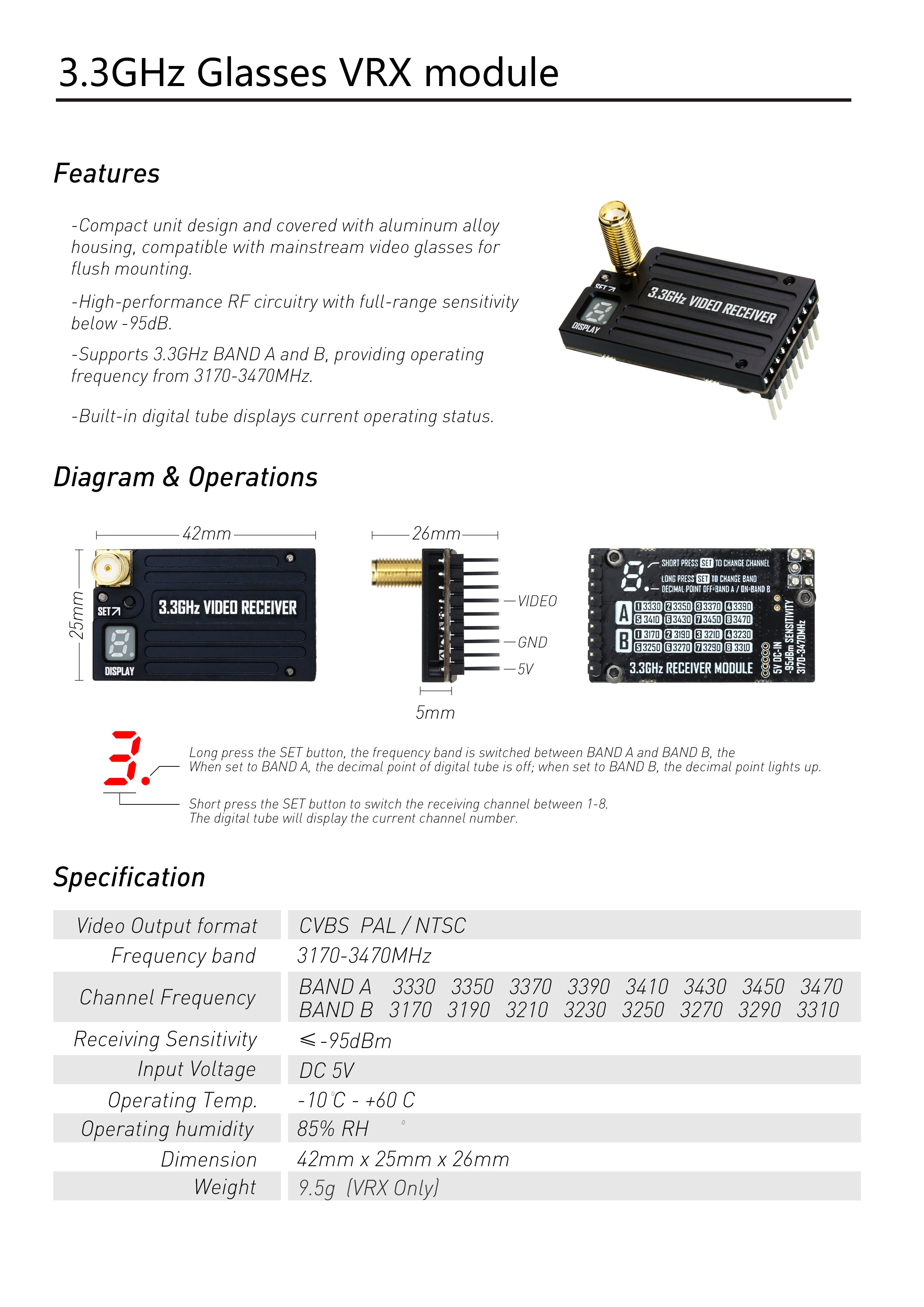 RUSH 3.3G Goggles Video Transmission Receiving Set