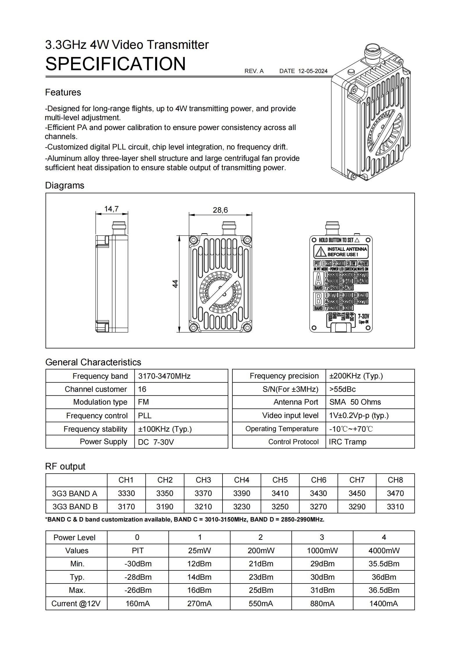RUSH 3.3G 4W VTX Transmitter Module