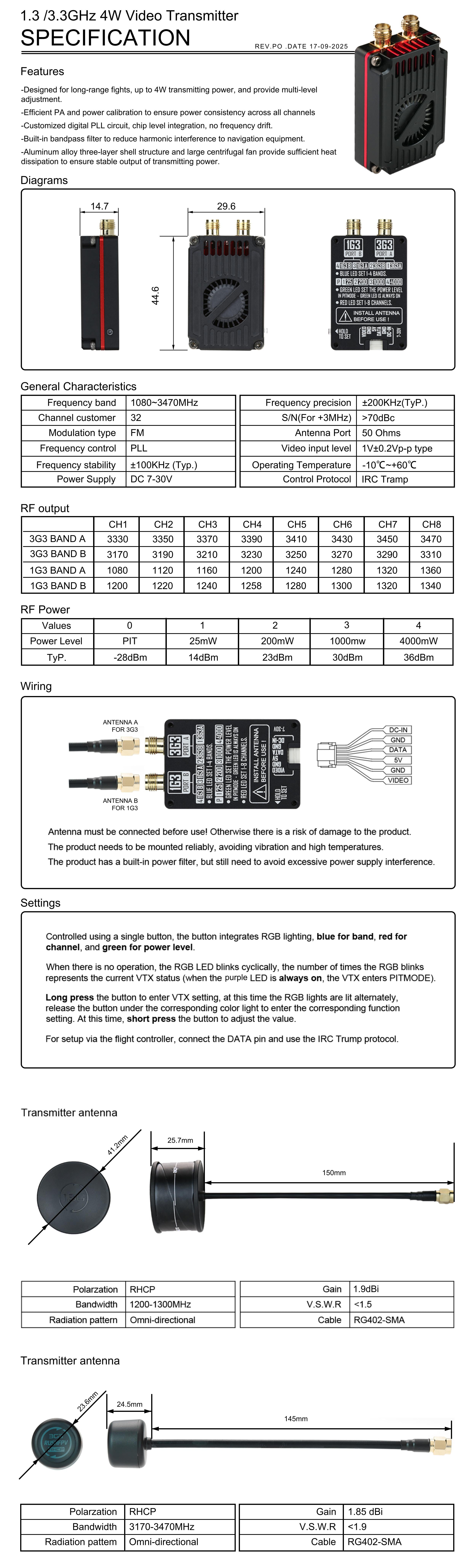 RUSH 1.3G/3.3G Dual-Band 2.5W/4W VTX Transmitter Module — деталь 5