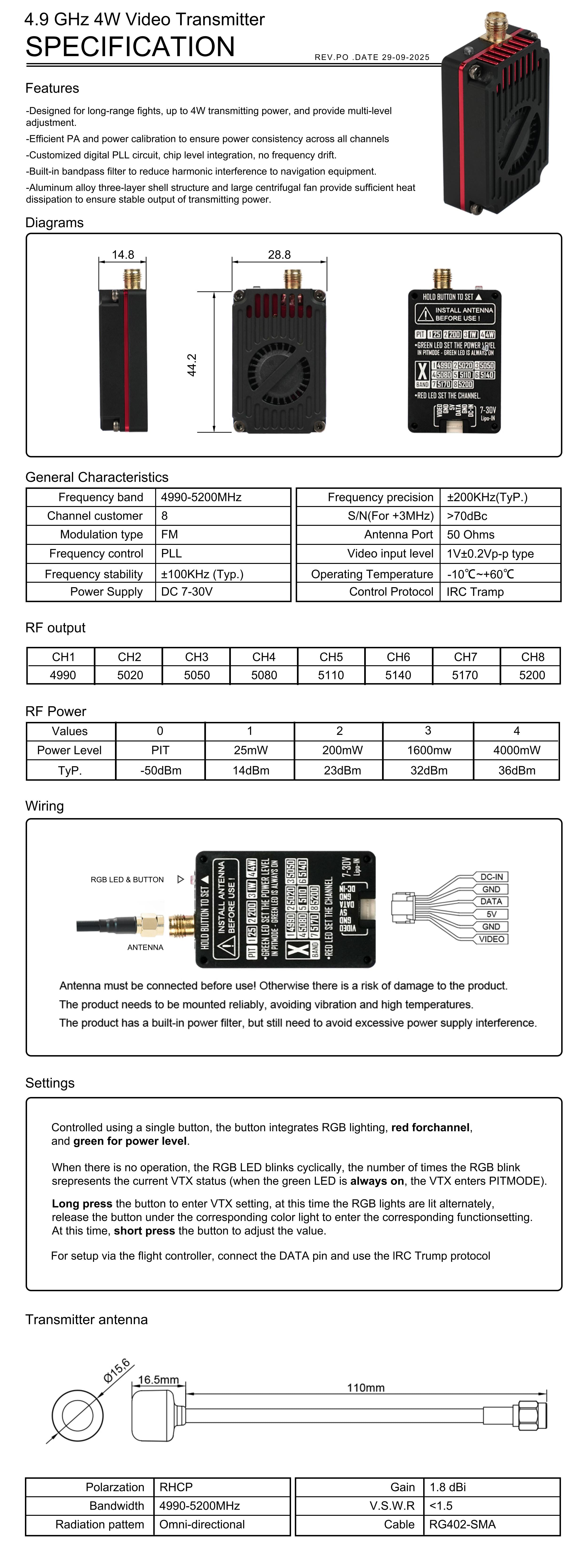 RUSH 4.9G 4W VTX Transmitter Module