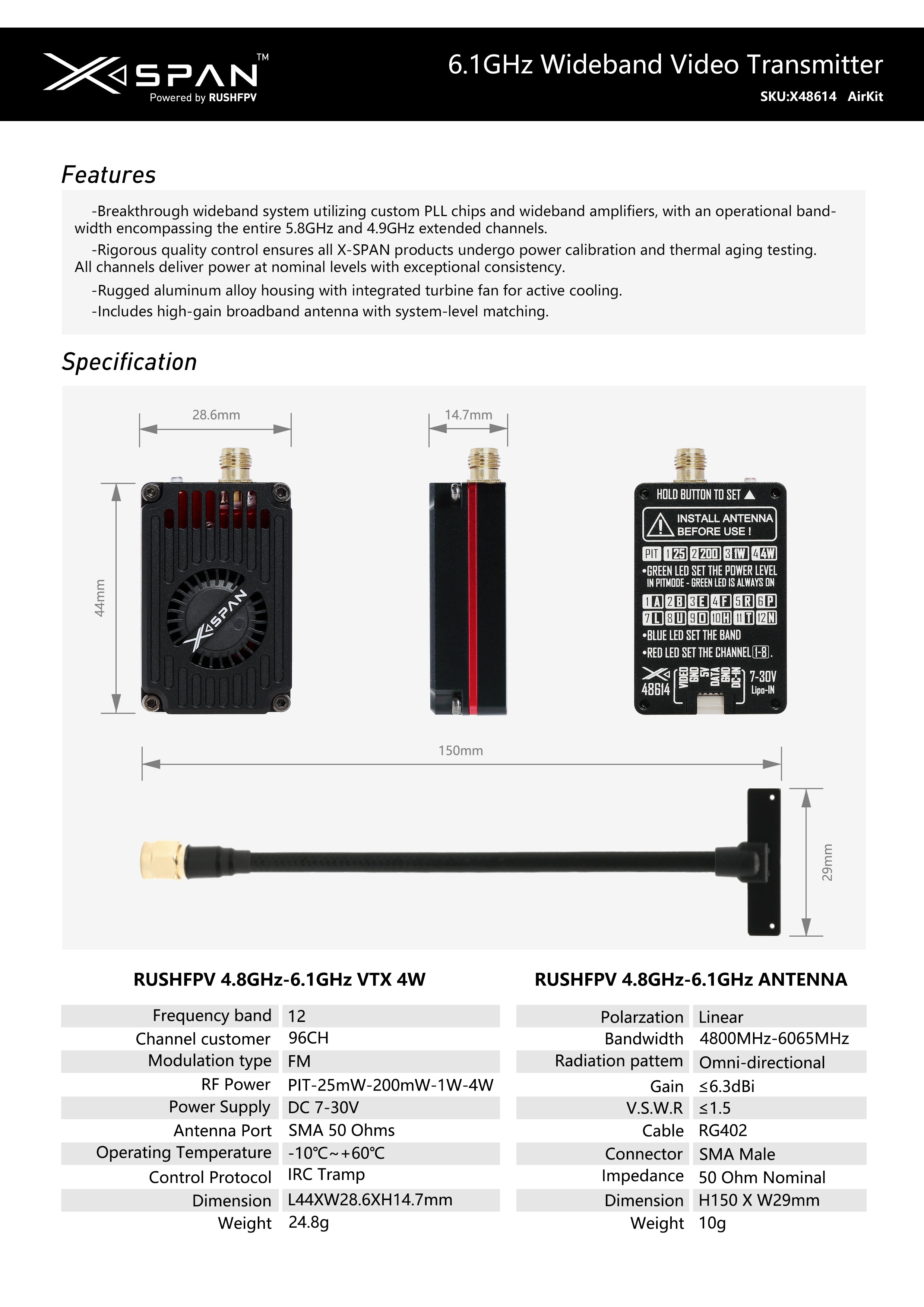 RUSH 4.8G-6.1G XSPAN 4W VTX Transmitter Module