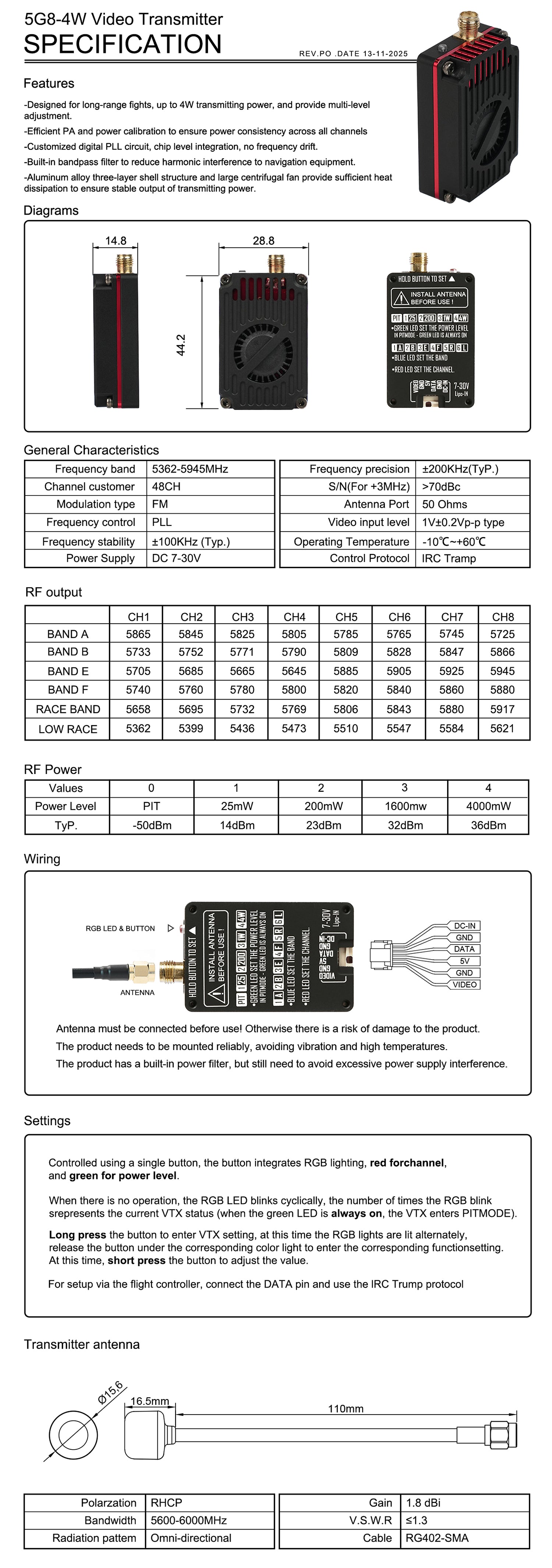 RUSH 5.8G 4W VTX Transmitter Module
